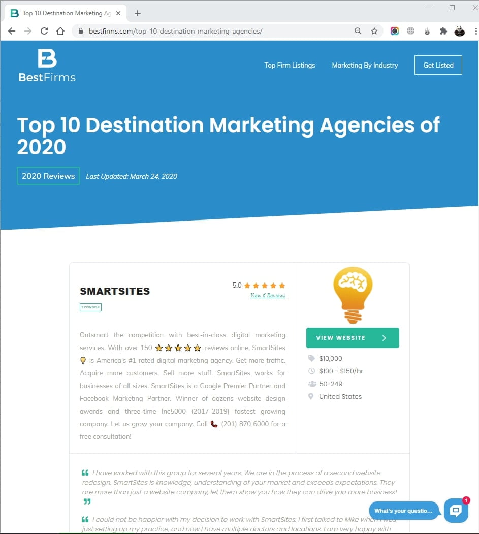 SmartSites Listed in Top Destination Marketing