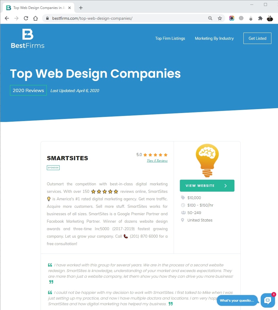 SmartSites Listed in Top Web Design Agencies