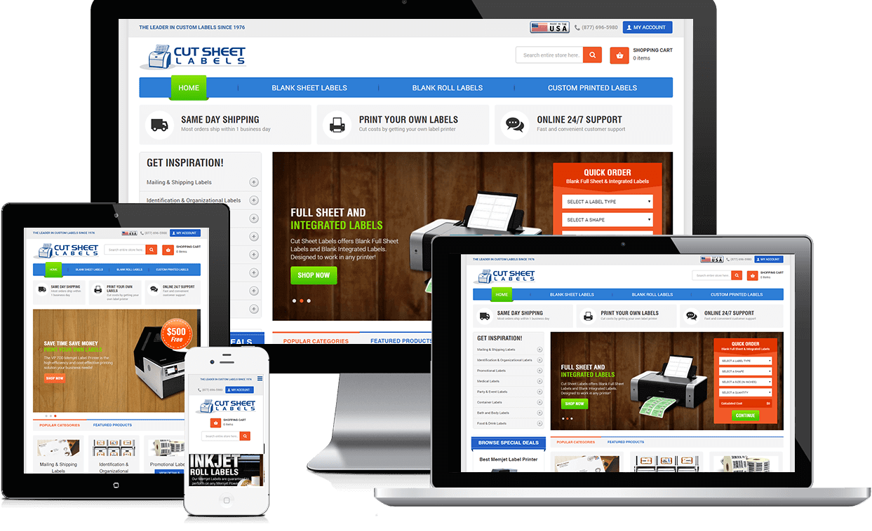 Cut Sheet Labels Responsive Website Design