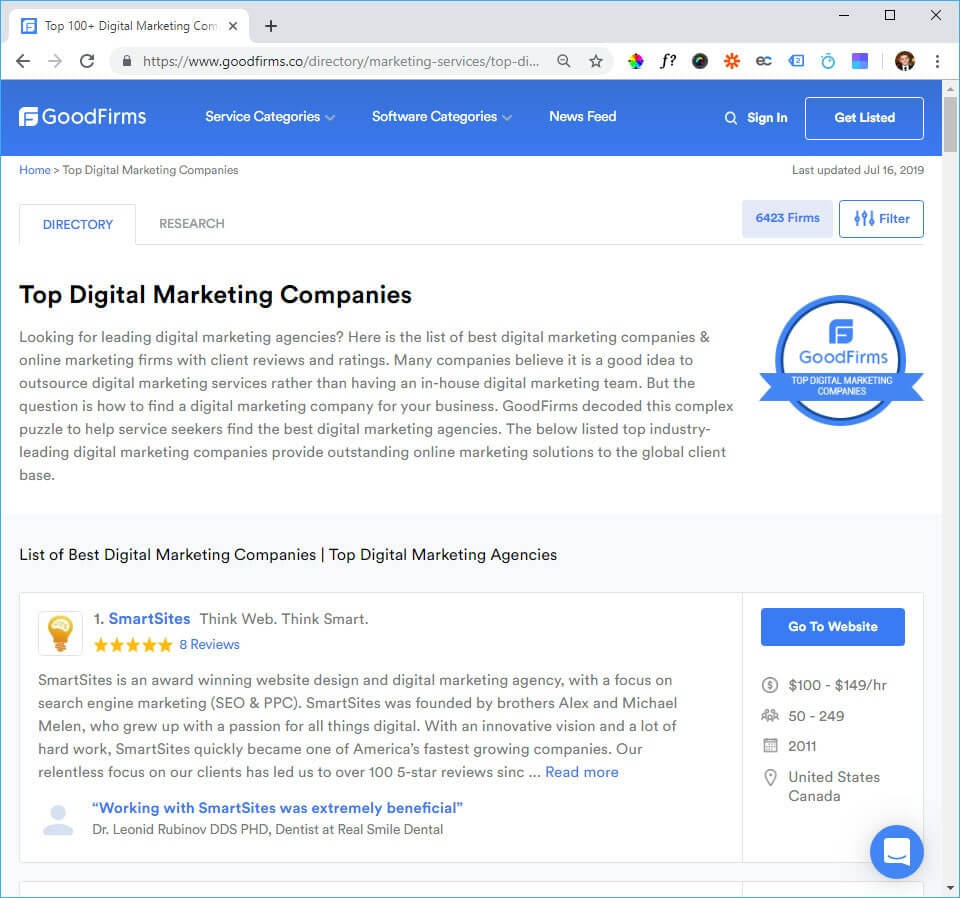 #1 Best in Digital Marketing by GoodFirms