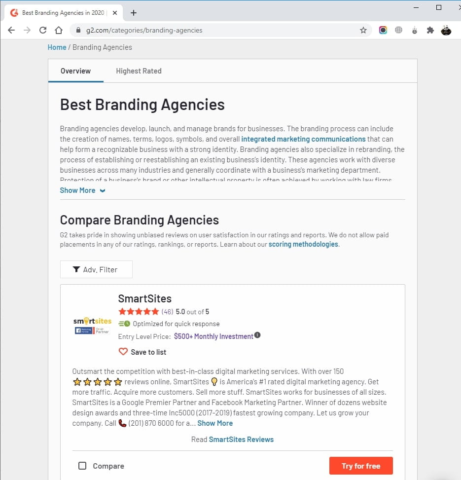 SmartSites Listed in Top Branding Agencies