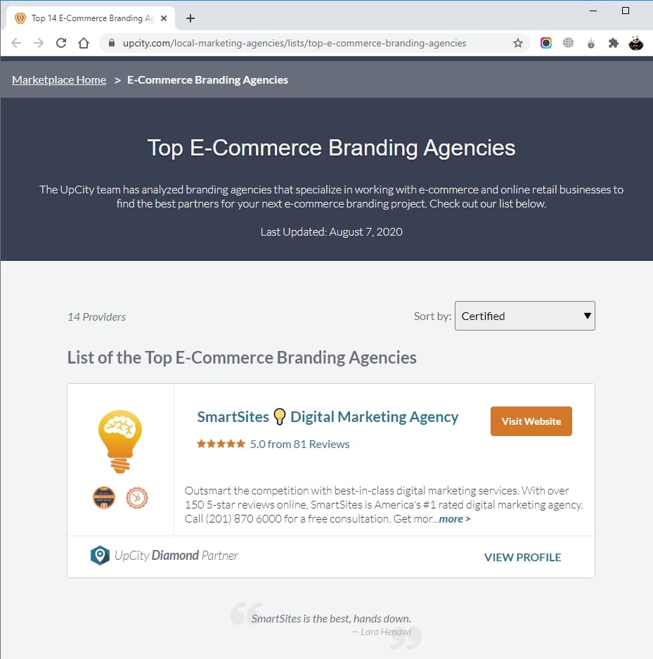 SmartSites Listed in Top E-Commerce Branding