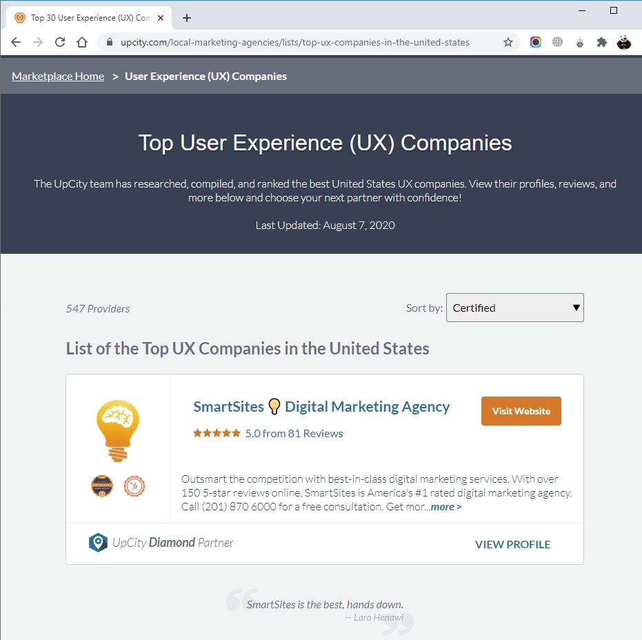 SmartSites Listed in Top User Experience