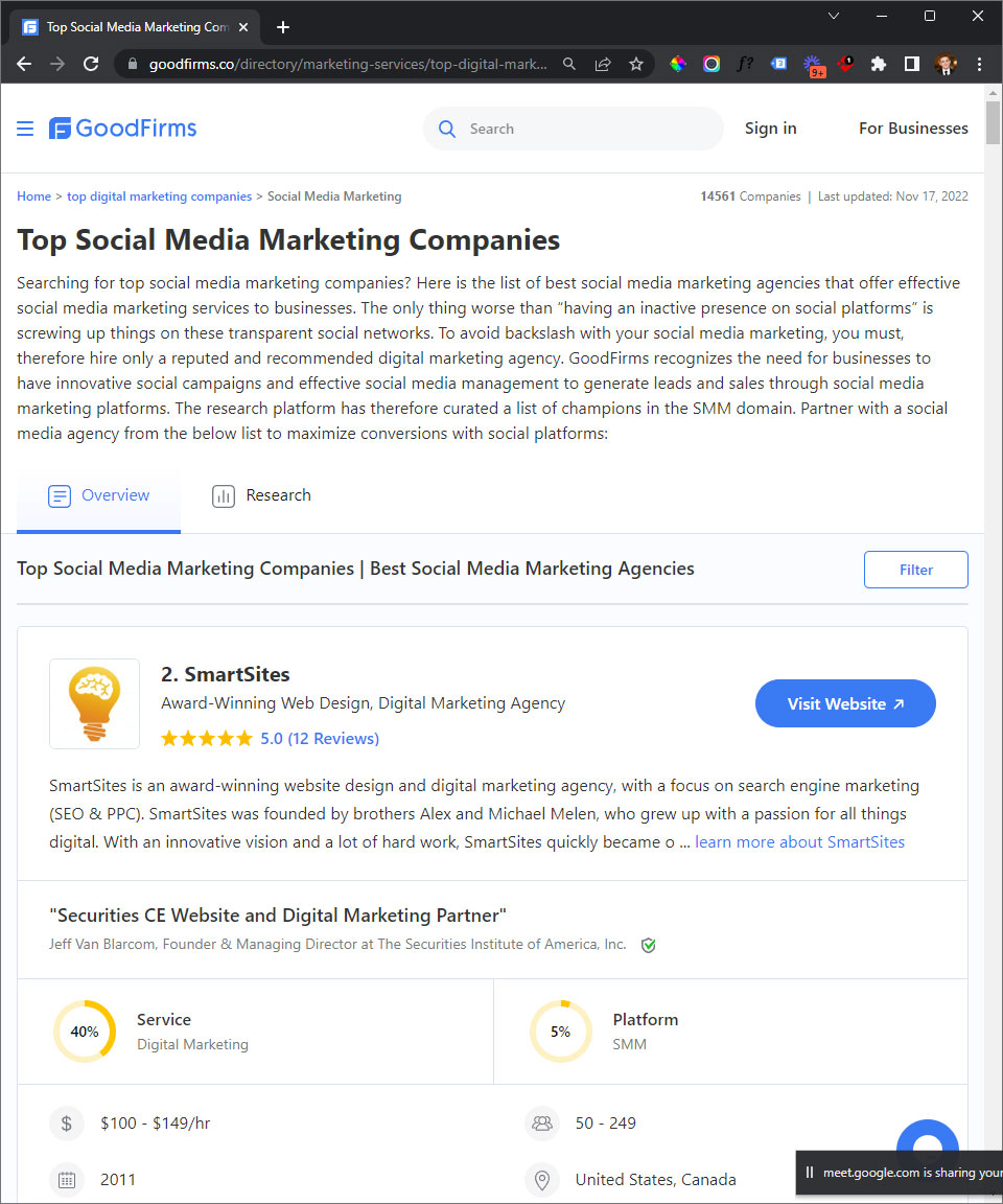 Ranked #2 Social Media Marketing Company by Goodfirms