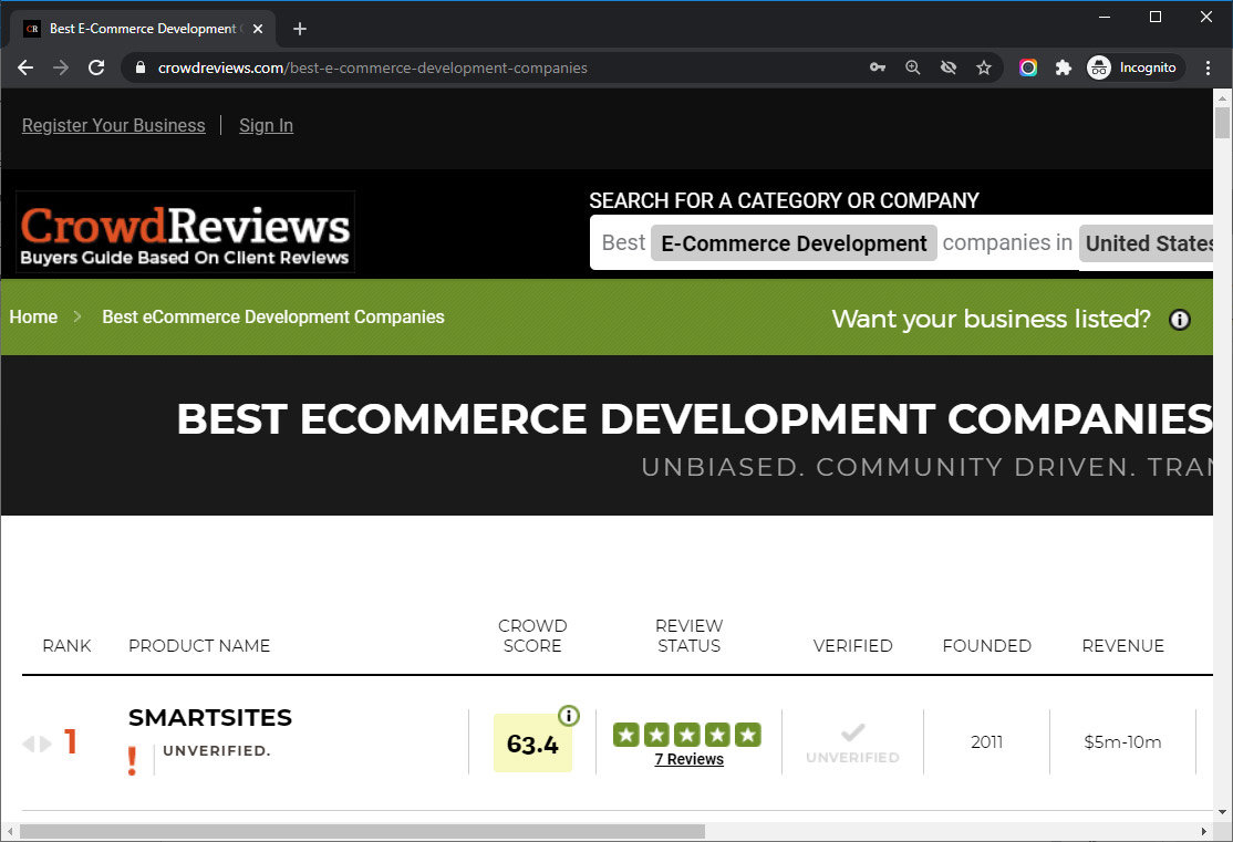 SmartSites Listed in Top Ecommerce Development