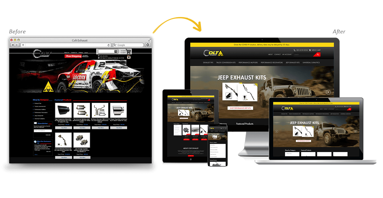 Colt Exhaust Website Redesign Before After