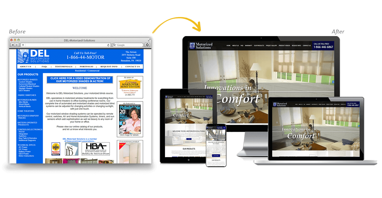 DEL Motorized Solutions Website Redesign Before After