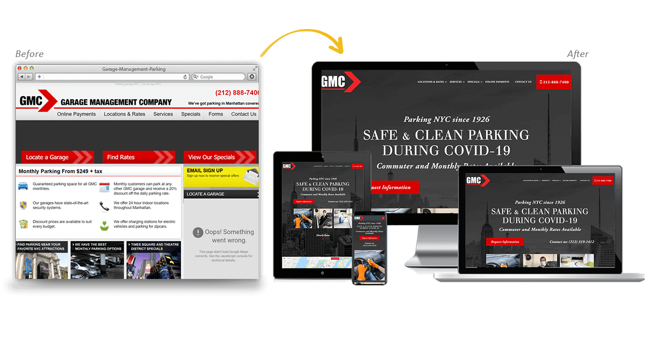 Garage Management Parking Website Redesign Before After