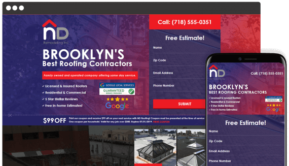 ND Roofing Web Design Landing Page