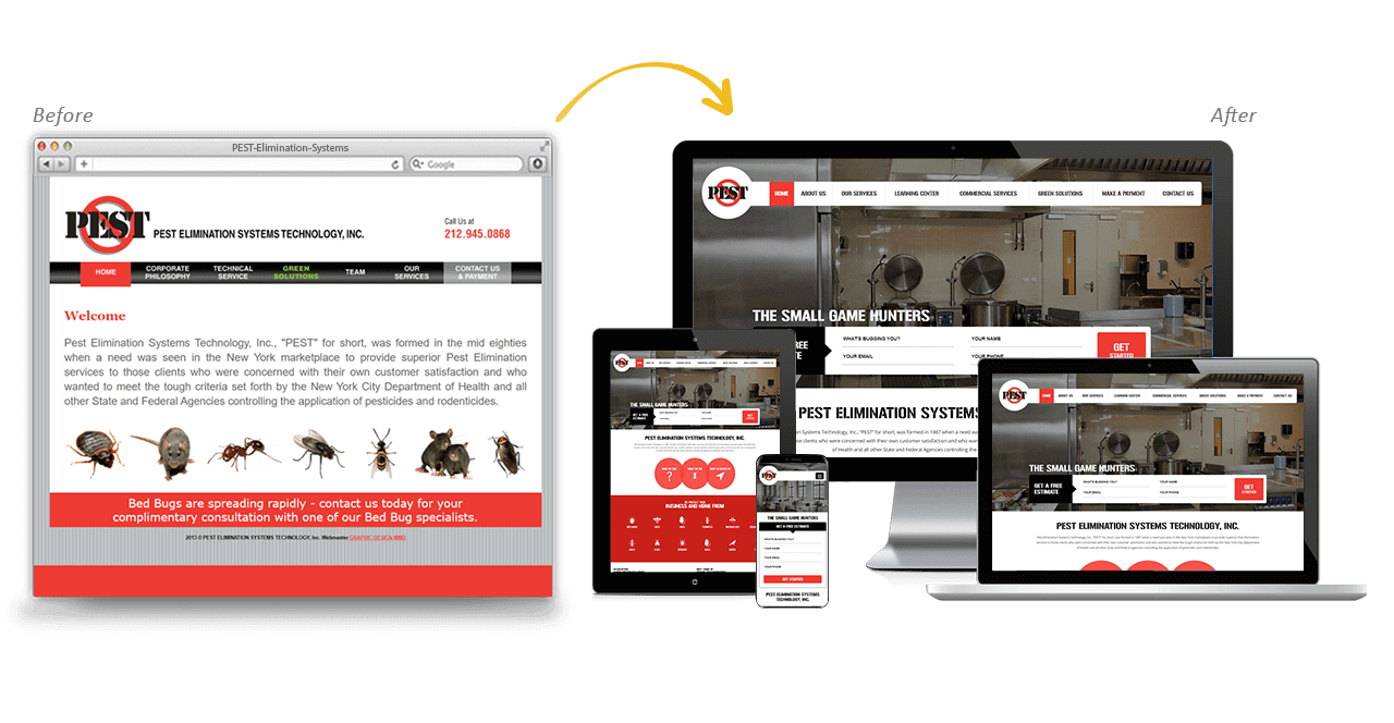 PEST Elimination Systems Website Redesign Before After