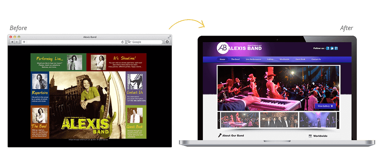 Alexis Band Website Redesign Before After