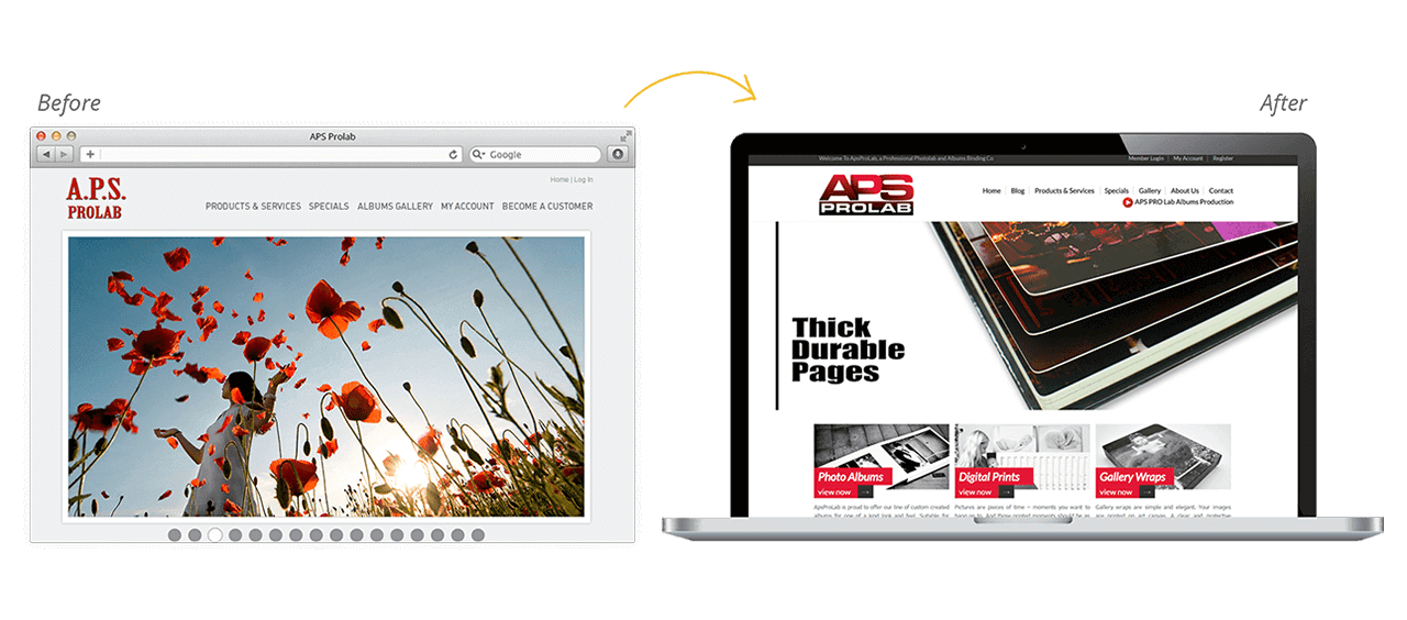 APS Prolab Website Redesign Before After