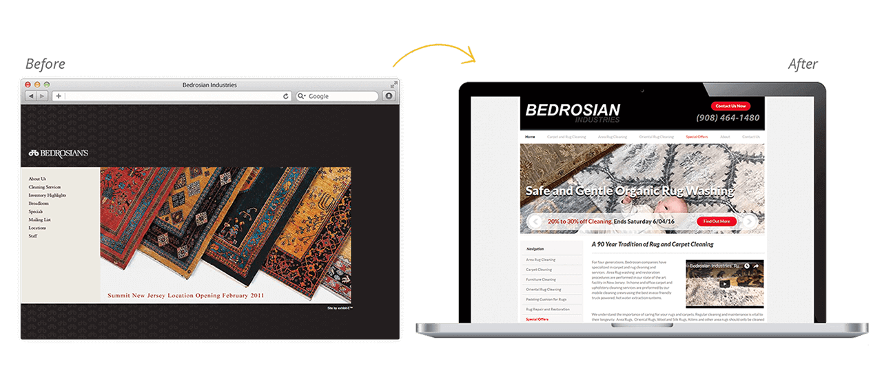 Bedrosian Rugs Website Redesign Before After