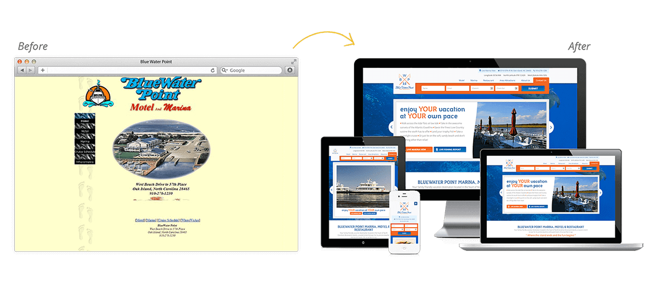 Blue Water Point Marina Website Redesign Before After