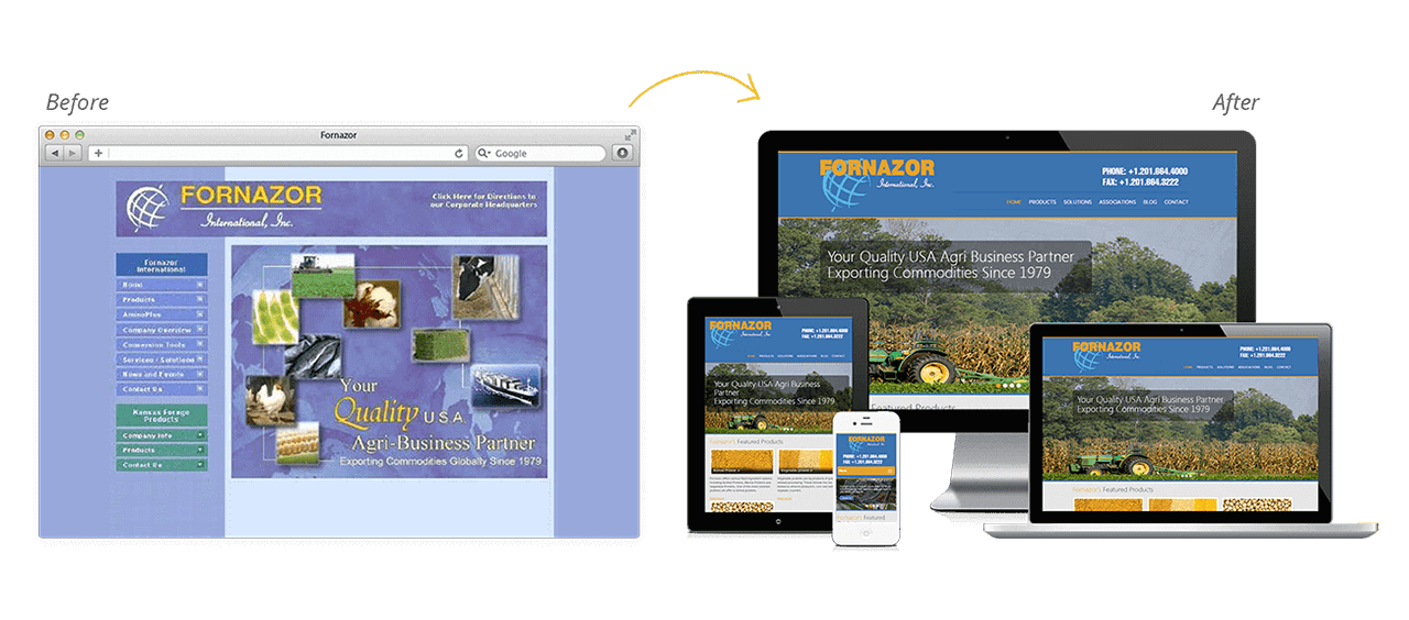 Fornazor International Website Redesign Before After