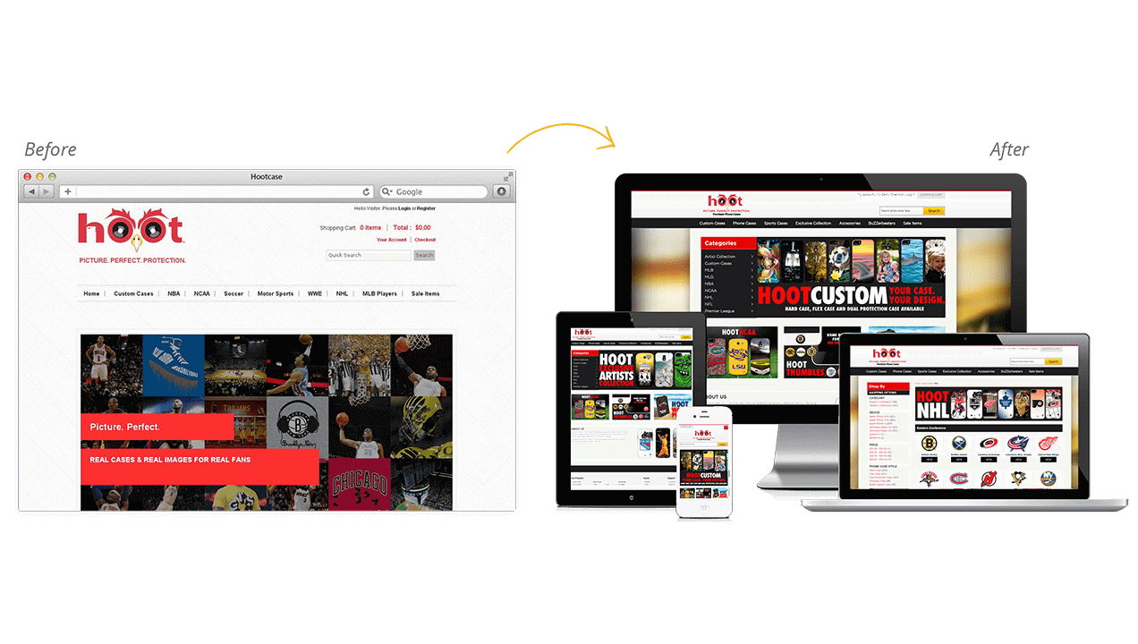 Hootcase Website Redesign Before After