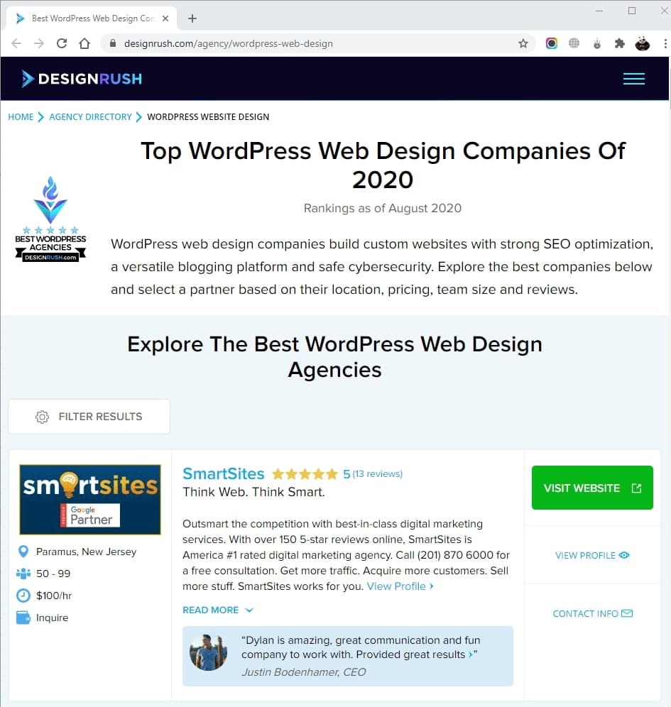 SmartSites Listed in Top WordPress Web Design Companies